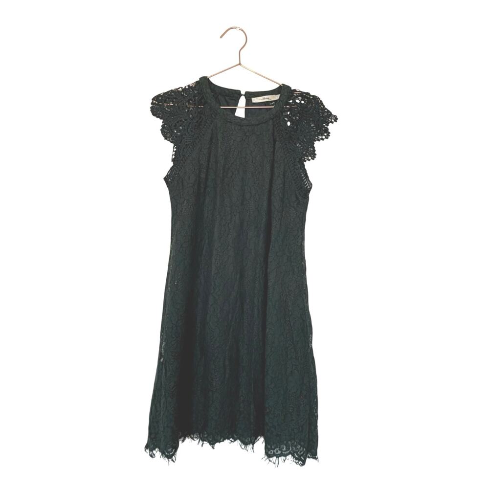 ANDREE BY UNIT Black Lace Mini Dress with Crochet Cap Sleeves